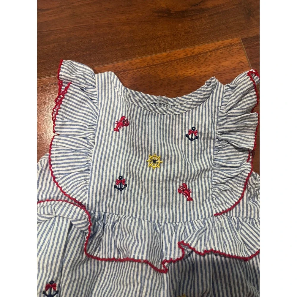 Good Lad Baby Girls Seersucker Nautical Lobster Anchor Bubble Romper 12 Months
